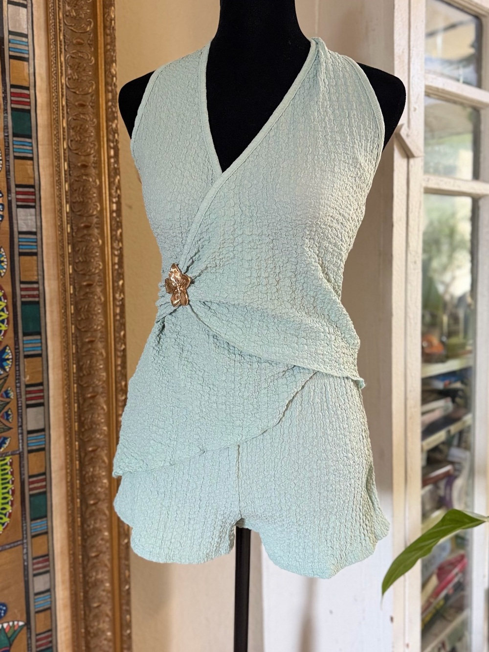 Two-piece Textured Mint Green halter top